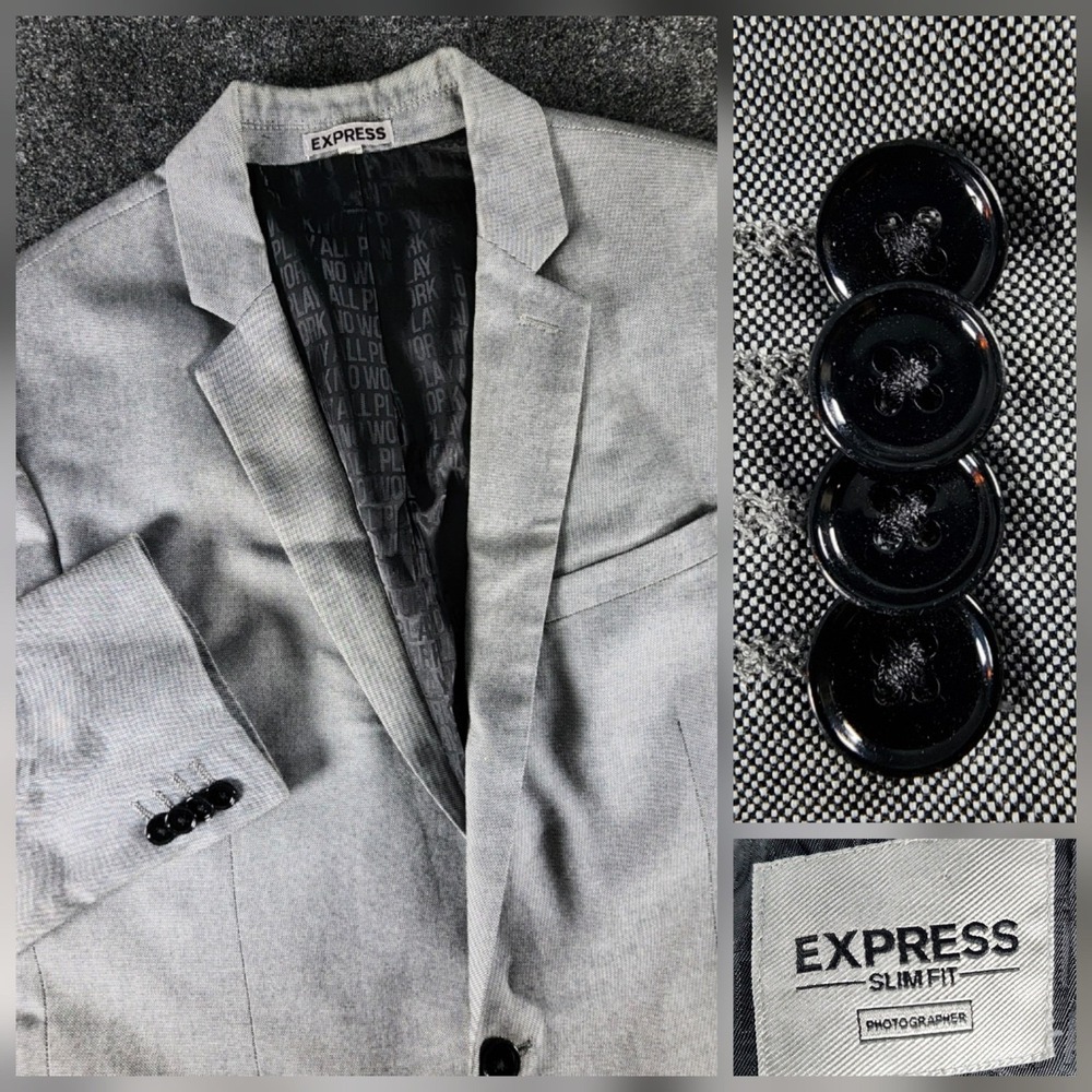 Express Photographer Blazer Mens 42L Gray Slim Fit Cotton‎ Jacket Sport Coat